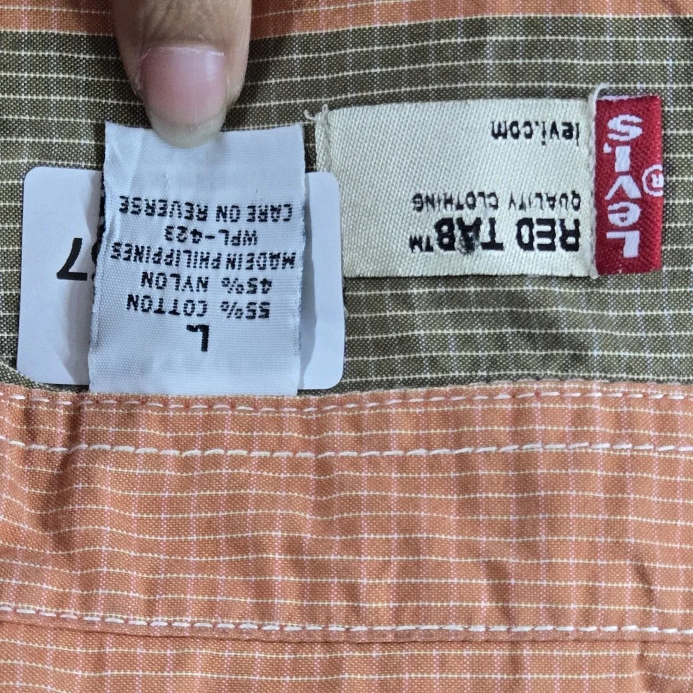VINTAGE Levi's Men Button Up Shirt L Tan Cotton Striped Rugby Skater Grunge Y2K